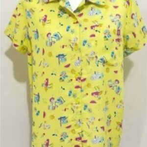 Disney Bright Yellow Character Button Down Shirt
